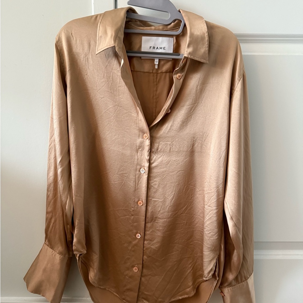 Frame Silk Light Tan Button-Up Shirt